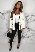 Coco's Charm White Luxury Soft Black Trim Button Cardigan