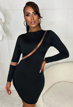 Cutting Edge Black Mesh Panel Long Sleeve Mini Dress