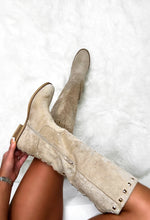 Sweet Glamour Cream Gold Stud Faux Suede Knee High Boots